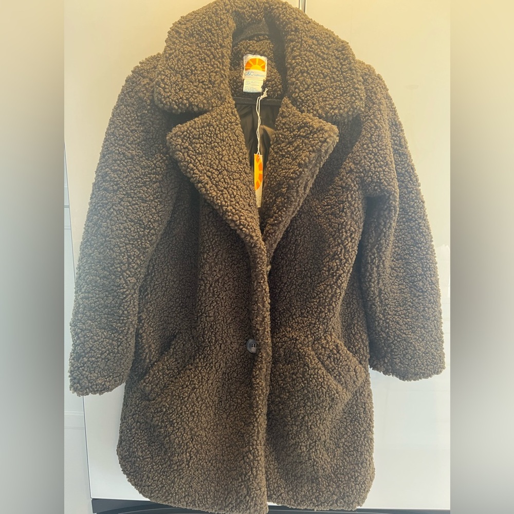 C&C California NWT Boucle Moss Brown Coat size L